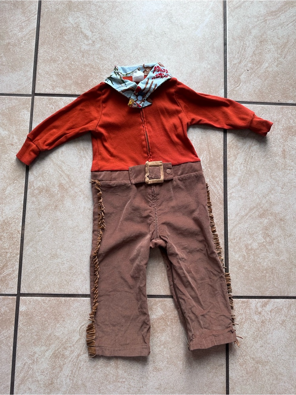 Y2K Toddler Western Cowboy Romper with Fringe and Bandana details
